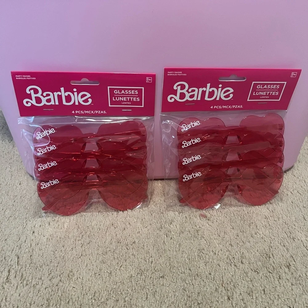 Barbie Hot Pink Heart Glasses 2 Packs of 4 (8 pairs of glasses total)